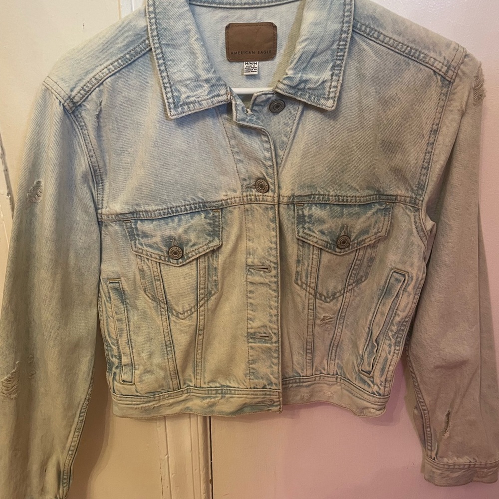 American Eagle Outfitters Blue Jean Jacket Cropped Style
